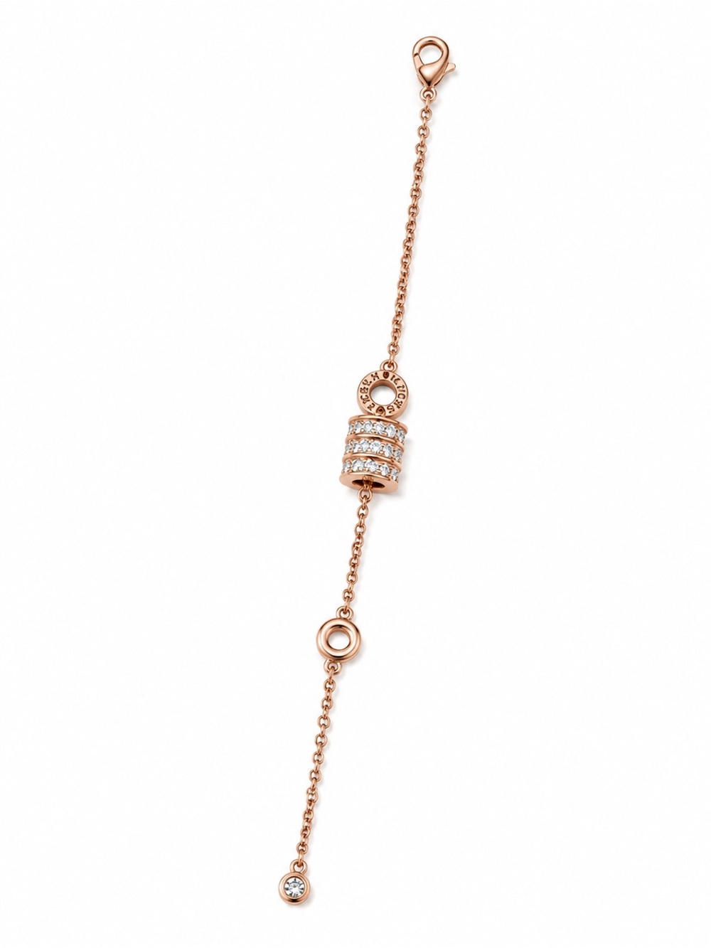 Rose Gold Crystal Barrel Charm Bracelet